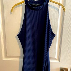 INC brand navy high neck fitted tank